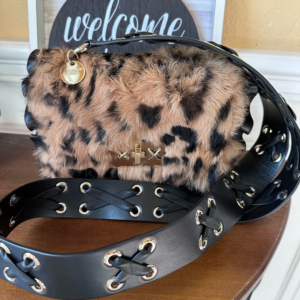 NWT - Red Valentino Leopard Print Fur Crossbody Bag